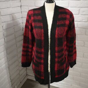 NWOT Ricki's Ladies Size Small Red & Black Check Straight Fit Open Cardigan